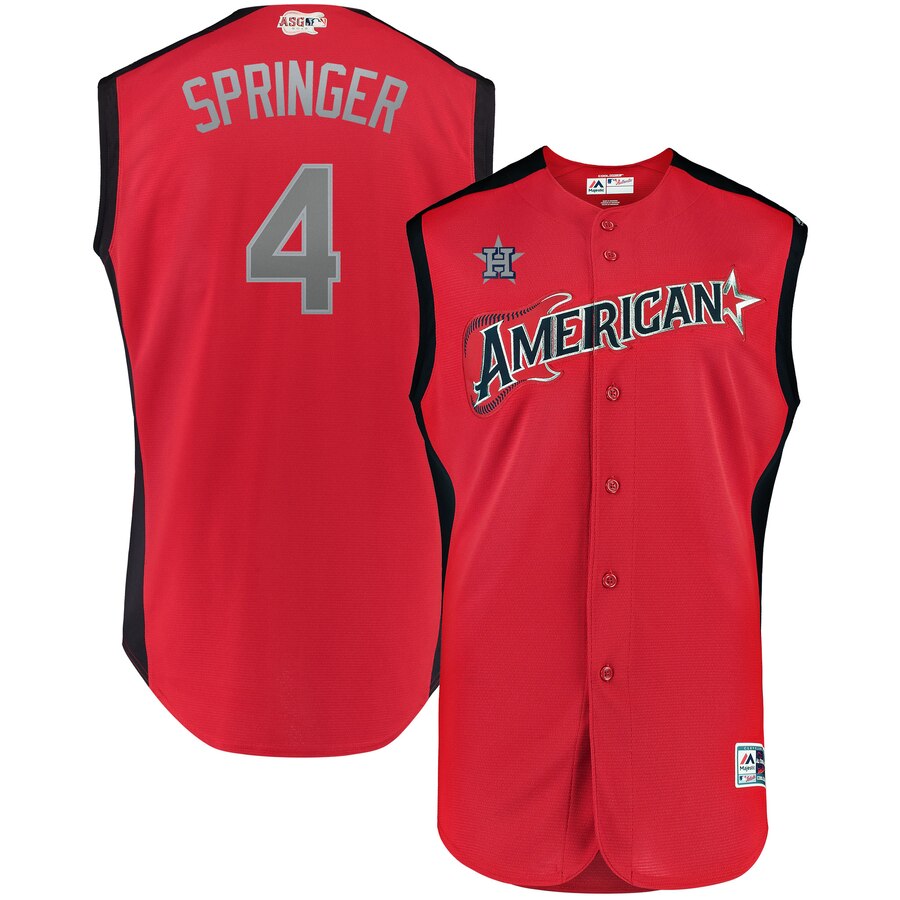 American League #4 George Springer Red 2019 MLB All-Star Game Workout Stitched Jersey
