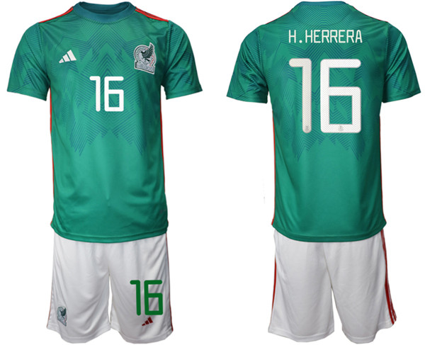 Men's Mexico #16 H.herrera Green Home Soccer Jersey Suit