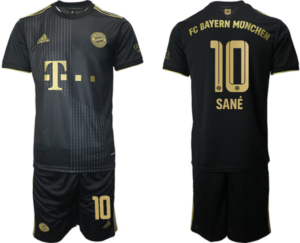 Men's FC Bayern München #10 Leroy Sané Black Away Soccer Jersey with Shorts
