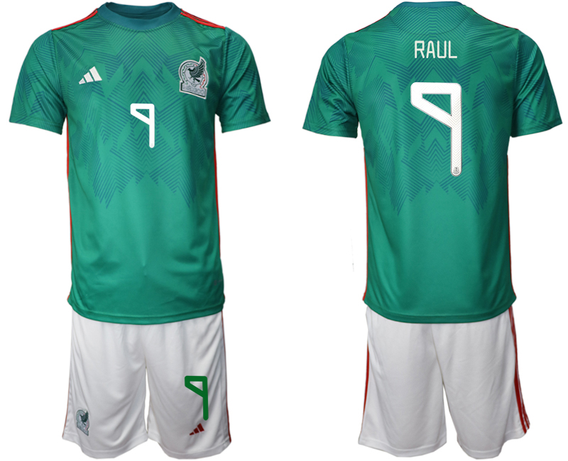Men's Mexico #9 Raul Santos Green Home Soccer Jersey Suit