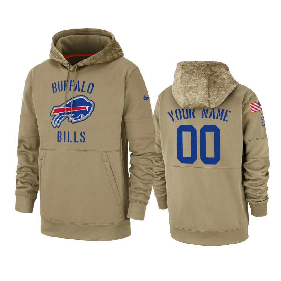 Men's Buffalo Bills Customized Tan 2019 Salute To Service Sideline Therma Pullover Hoodie (Check description if you want Women or Youth size)