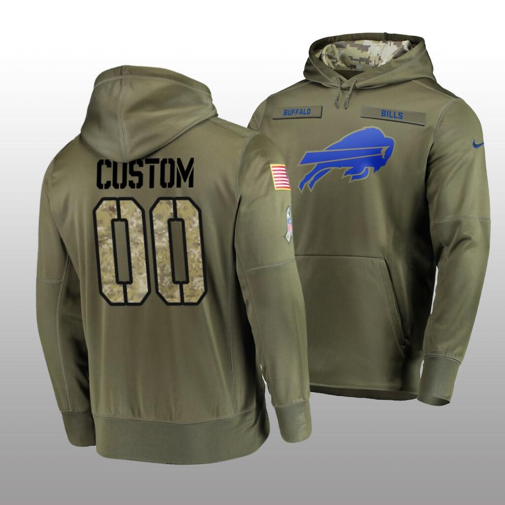 Men's Buffalo Bills Customized Olive Salute To Service Sideline Therma Performance Pullover Hoodie (Check description if you want Women or Youth size)