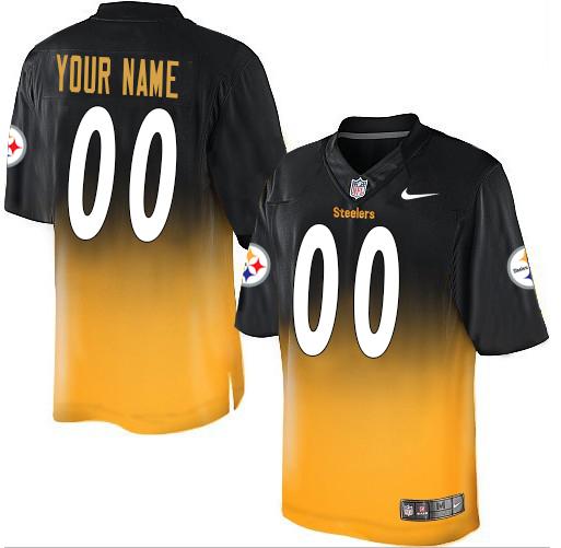Nike Pittsburgh Steelers Customized Black/Gold Men's Stitched Elite Fadeaway Fashion NFL Jersey (Check description if you want Women or Youth size)