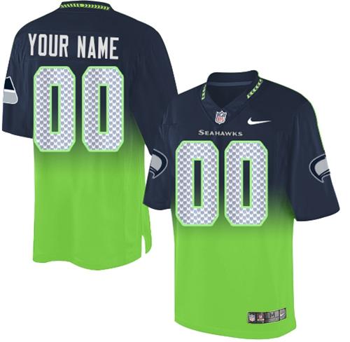 Nike Seattle Seahawks Customized Steel Blue/Green Men's Stitched Elite Fadeaway Fashion NFL Jersey (Check description if you want Women or Youth size)