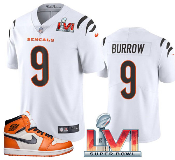 Nike Bengals x LSU Tigers 9 Joe Burrow Orange Purple 2022 Super Bowl LVI  Split Limited Men Jersey