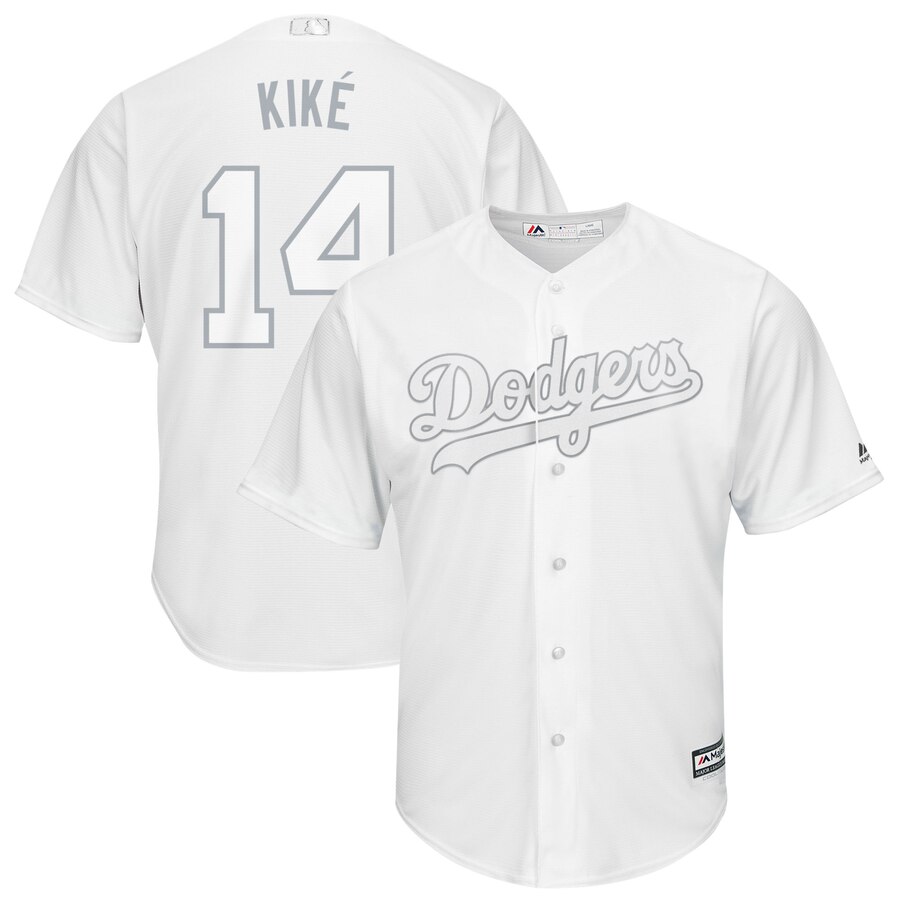 Men's Los Angeles Dodgers #14 Kiké Hernández Majestic White 2019 Players' Weekend Player Stitched MLB Jersey