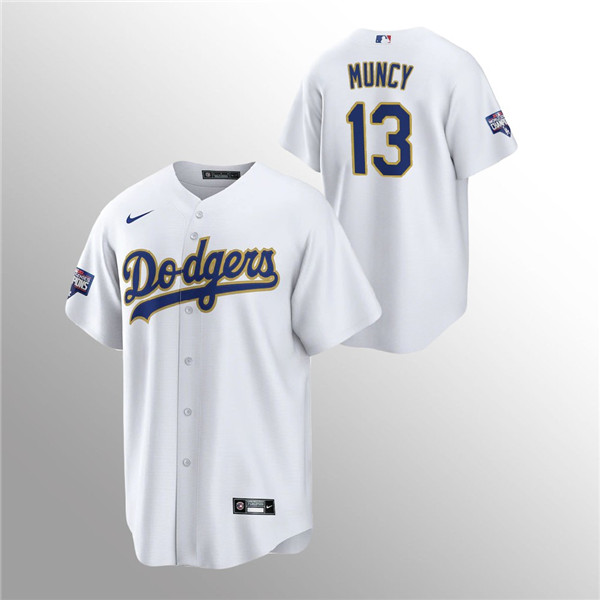 Men's Los Angeles Dodgers #13 Max Muncy 2021 Gold Program White Cool Base Stitched MLB Jersey