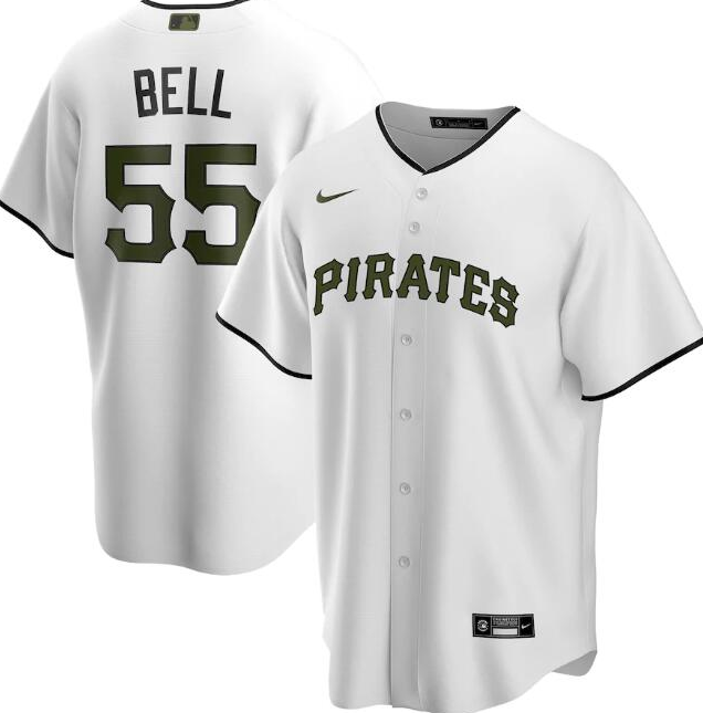 Men's Pittsburgh Pirates White #55 Josh Bell Cool Base Stitched MLB Jersey