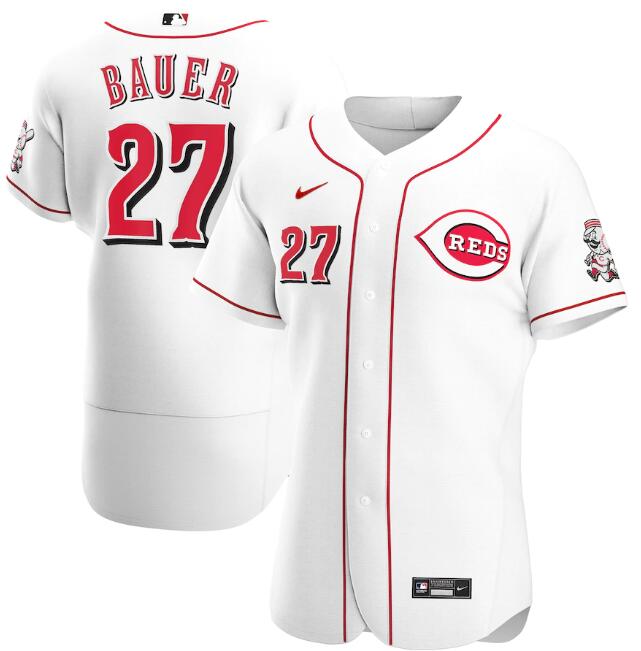 Men's Cincinnati Reds White #27 Trevor Bauer Flex Base Stitched MLB Jersey