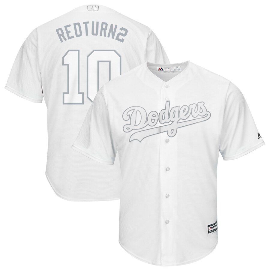 Men's Los Angeles Dodgers #10 Justin Turner "RedTurn2" Majestic White 2019 Players' Weekend Replica Player Stitched MLB Jersey
