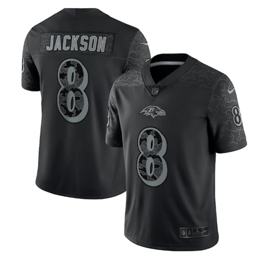 Men's Baltimore Ravens #8 Lamar Jackson Black Reflective Limited ...