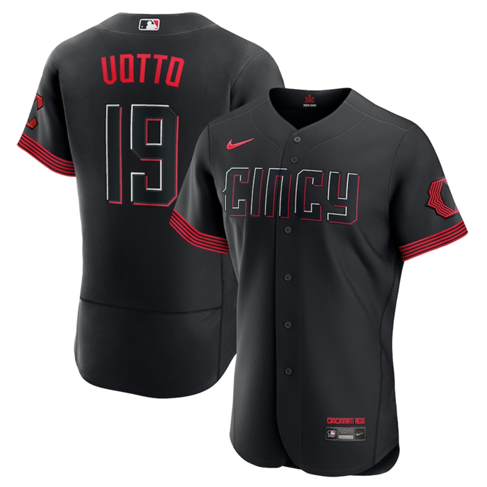 Men's Cincinnati Reds #19 Joey Votto Black 2023 City Connect Flex Base ...