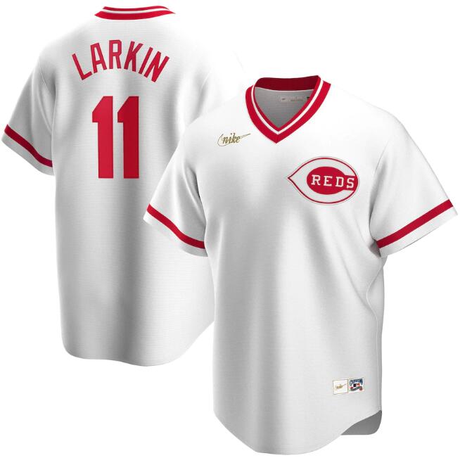 Men's Cincinnati Reds White #11 Barry Larkin Cool Base Stitched MLB Jersey