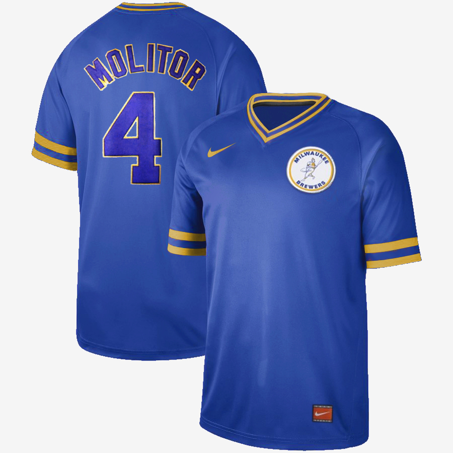 Men's Milwaukee Brewers #4 Paul Molitor Cooperstown Collection Legend Stitched MLB Jersey