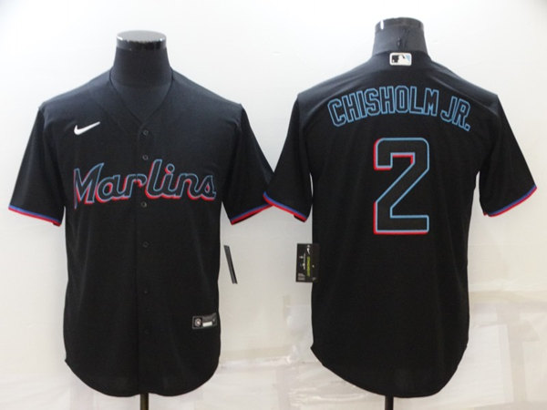 Men's Miami Marlins #2 Jazz Chisholm Black Cool Base Stitched MLB Jersey