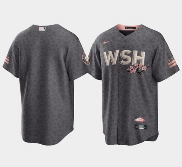 Men's Washington Nationals Blank 2022 Gray City Connect Cherry Blossom Cool Base Stitched Jersey