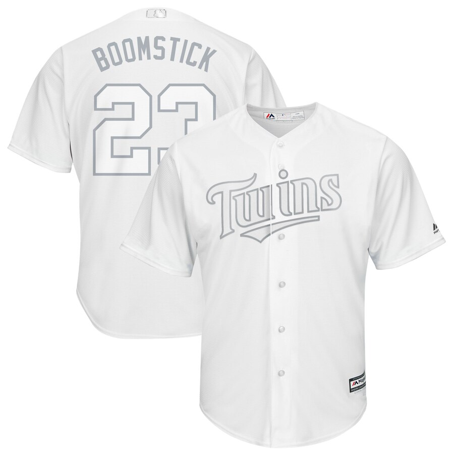 Men's Minnesota Twins #23 Nelson Cruz "Boomstick" Majestic White 2019 Players' Weekend Player Stitched MLB Jersey