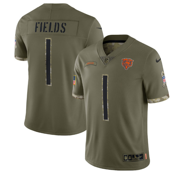 Men's Chicago Bears #1 Justin Fields 2022 Olive Salute To Service ...