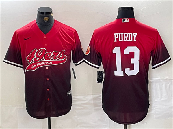 Men's San Francisco 49ers #13 Brock Purdy Red/Black With Patch Cool Base Baseball Stitched Jersey