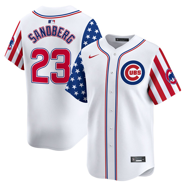 Men's Chicago Cubs #23 Ryne Sandberg White 2024 Independence Day Vapor Limited Stitched Baseball Jersey