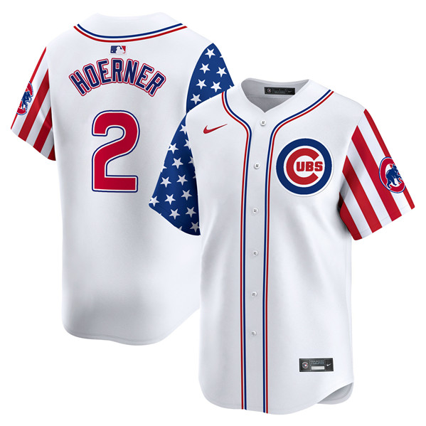 Men's Chicago Cubs #2 Nico Hoerner White 2024 Independence Day Vapor Limited Stitched Baseball Jersey