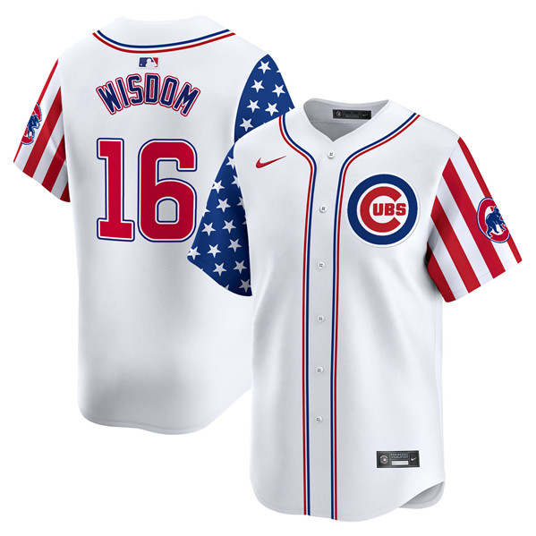 Men's Chicago Cubs #16 Patrick Wisdom White 2024 Independence Day Vapor Limited Stitched Baseball Jersey