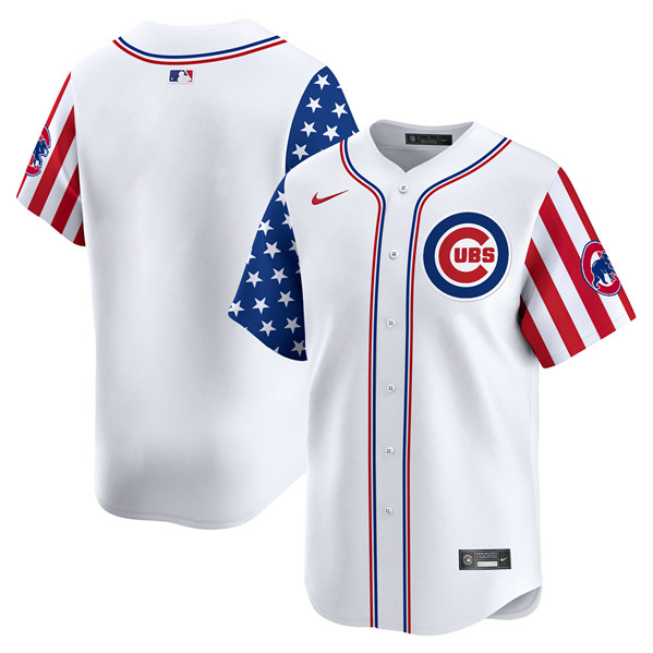 Men's Chicago Cubs Blank White 2024 Independence Day Vapor Limited Stitched Baseball Jersey