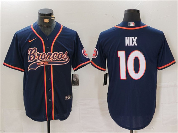 Men's Denver Broncos #10 Bo Nix Navy Cool Base Baseball Stitched Jersey
