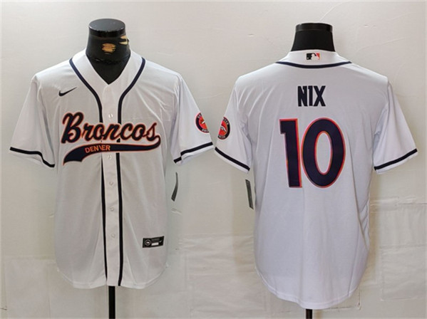 Men's Denver Broncos #10 Bo Nix White Cool Base Baseball Stitched Jersey