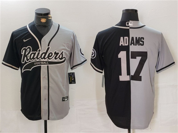Men's Las Vegas Raiders #17 Davante Adams Gray/Black Split Cool Base Baseball Stitched Jersey