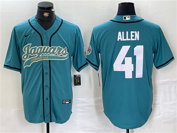 Men's Jacksonville Jaguars #41 Josh Allen Teal With Patch Cool Base Baseball Stitched Jersey