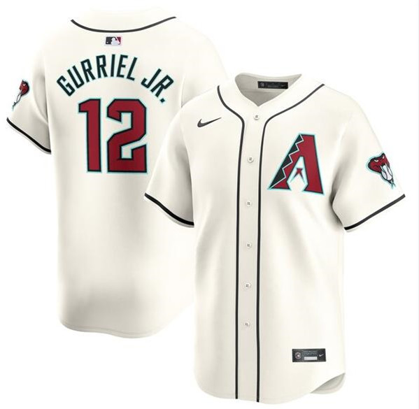 Men's Arizona Diamondbacks #12 Lourdes Gurriel Jr. 2023/24 Cream Cool Base Stitched Baseball Jersey