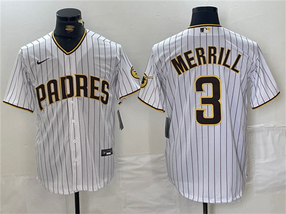 Men's San Diego Padres #3 Jackson Merrill White Cool Base Stitched Baseball Jersey