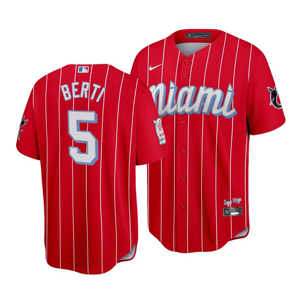 Men's Miami Marlins #5 Jon Berti 2021 Red City Connect Cool Base ...