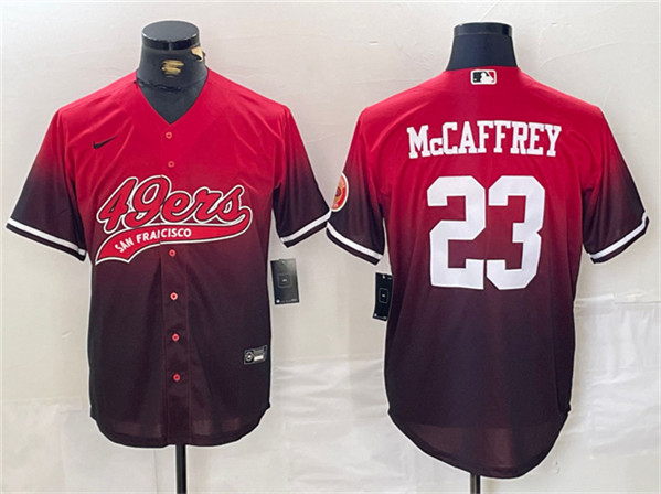 Men's San Francisco 49ers #23 Christian McCaffrey Red/Black With Patch Cool Base Baseball Stitched Jersey