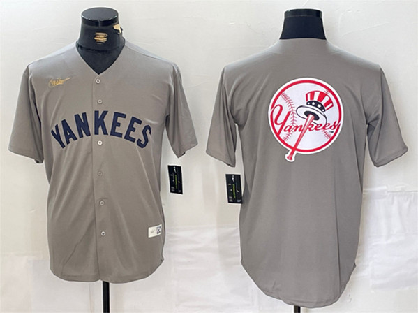 Men's New York Yankees Gray Team Big Logo Cool Base Stitched Baseball Jersey