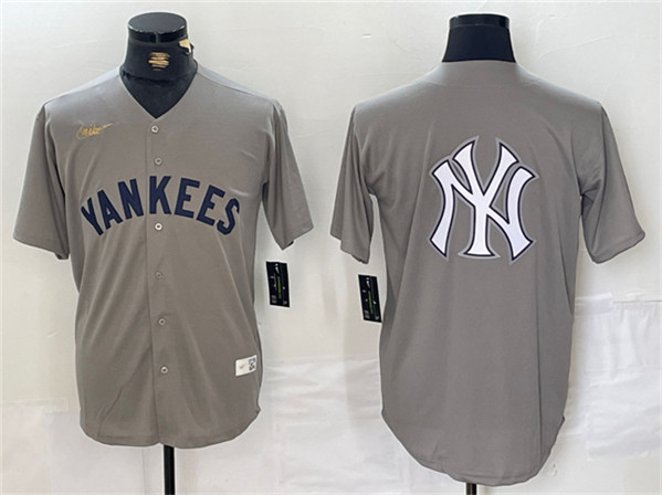 Men's New York Yankees Gray Team Big Logo Cool Base Stitched Baseball Jersey