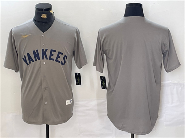 Men's New York Yankees Blank Gray Cool Base Stitched Baseball Jersey