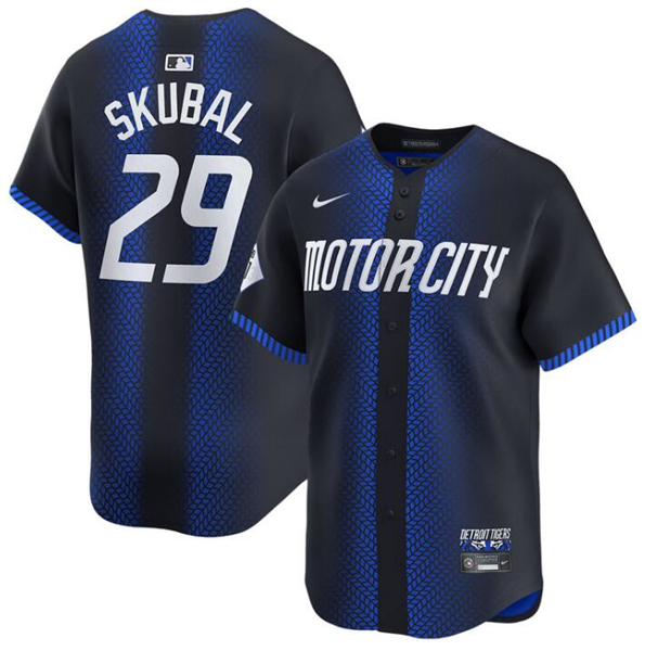 Men's Detroit Tigers #29 Tarik Skubal 2024 Navy City Connect Cool Base Limited Stitched Baseball Jersey