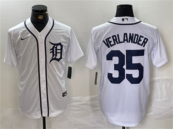 Men's Detroit Tigers #35 Justin Verlander White Cool Base Stitched Baseball Jersey