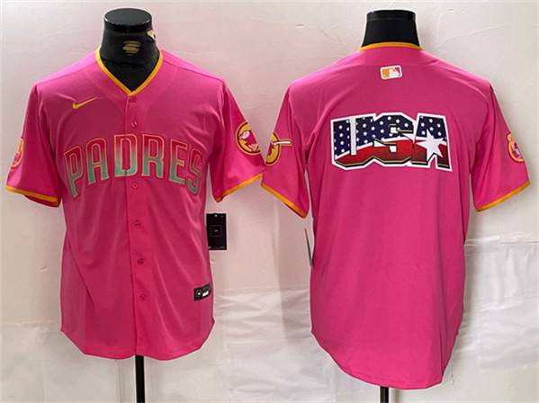 Men's San Diego Padres Team Big Logo Pink Cool Base Stitched Baseball Jersey