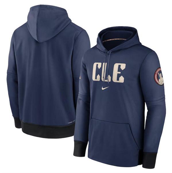 Men's Cleveland Guardians Navy 2024 City Connect Collection Practice Performance Pullover Hoodie