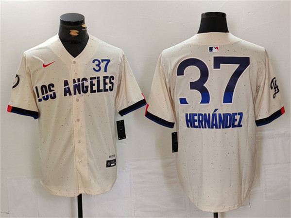 Men's Los Angeles Dodgers #37 Teoscar Hernández Cream 2024 City Connect Limited Stitched Baseball Jersey