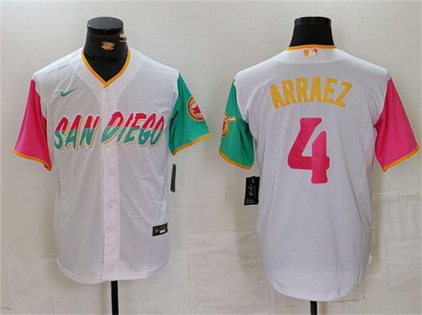 Men's San Diego Padres #4 Luis Arraez White City Connect Cool Base Stitched Baseball Jersey