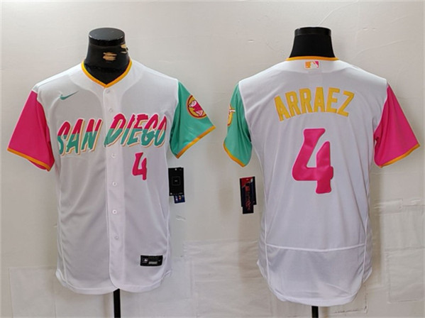 Men's San Diego Padres #4 Luis Arraez White City Connect Flex Base Stitched Baseball Jersey