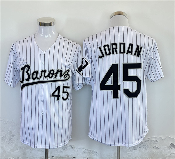 Men's Birmingham Barons #45 Michael Jordan White Throwback Stitched Baseball Jersey
