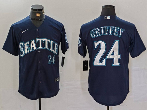 Men's Seattle Mariners #24 Ken Griffey Jr. Navy Cool Base Stitched Baseball Jersey