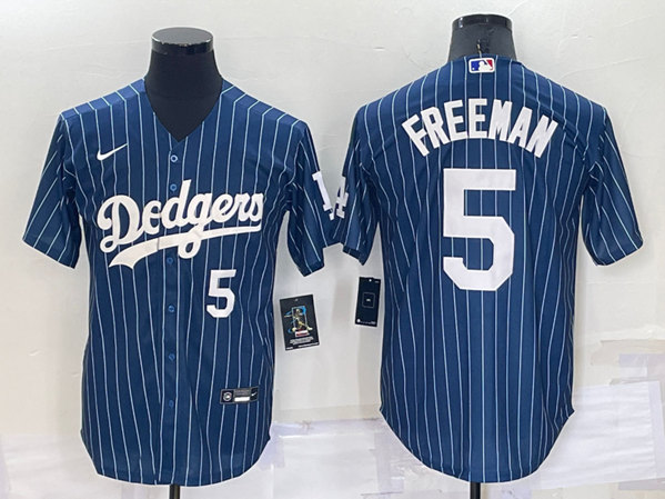Mens Los Angeles Dodgers 5 Freddie Freeman Navy Cool Base Stitched