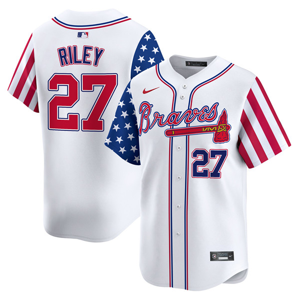 Men's Atlanta Braves #27 Austin Riley White 2024 Independence Day Vapor Limited Stitched Baseball Jersey