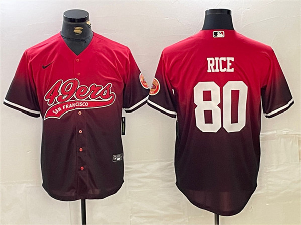 Men's San Francisco 49ers #80 Jerry Rice Red/Black With Patch Cool Base Baseball Stitched Jersey